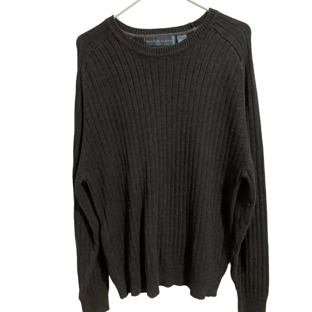 Oscar Dela Renta, gray ribbed cotton/acrylic, sweater size XXL